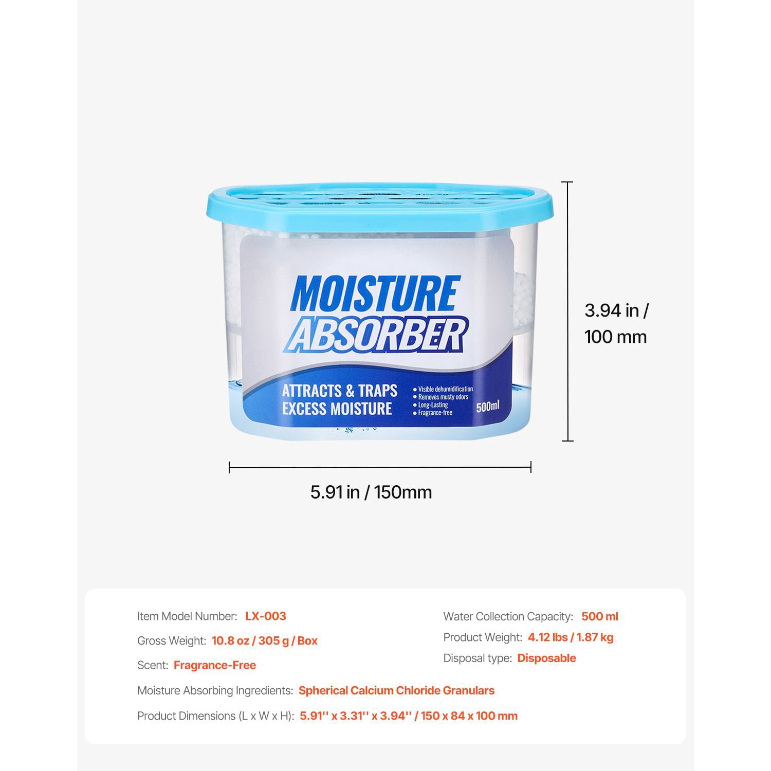 Moisture Absorber Boxes, 10.8 oz Humidity Absorber Boxes(6 Packs), Fragrance Free Dehumidifier Attracts Extra Moisture from Your Bathroom, Closet, and Kitchen