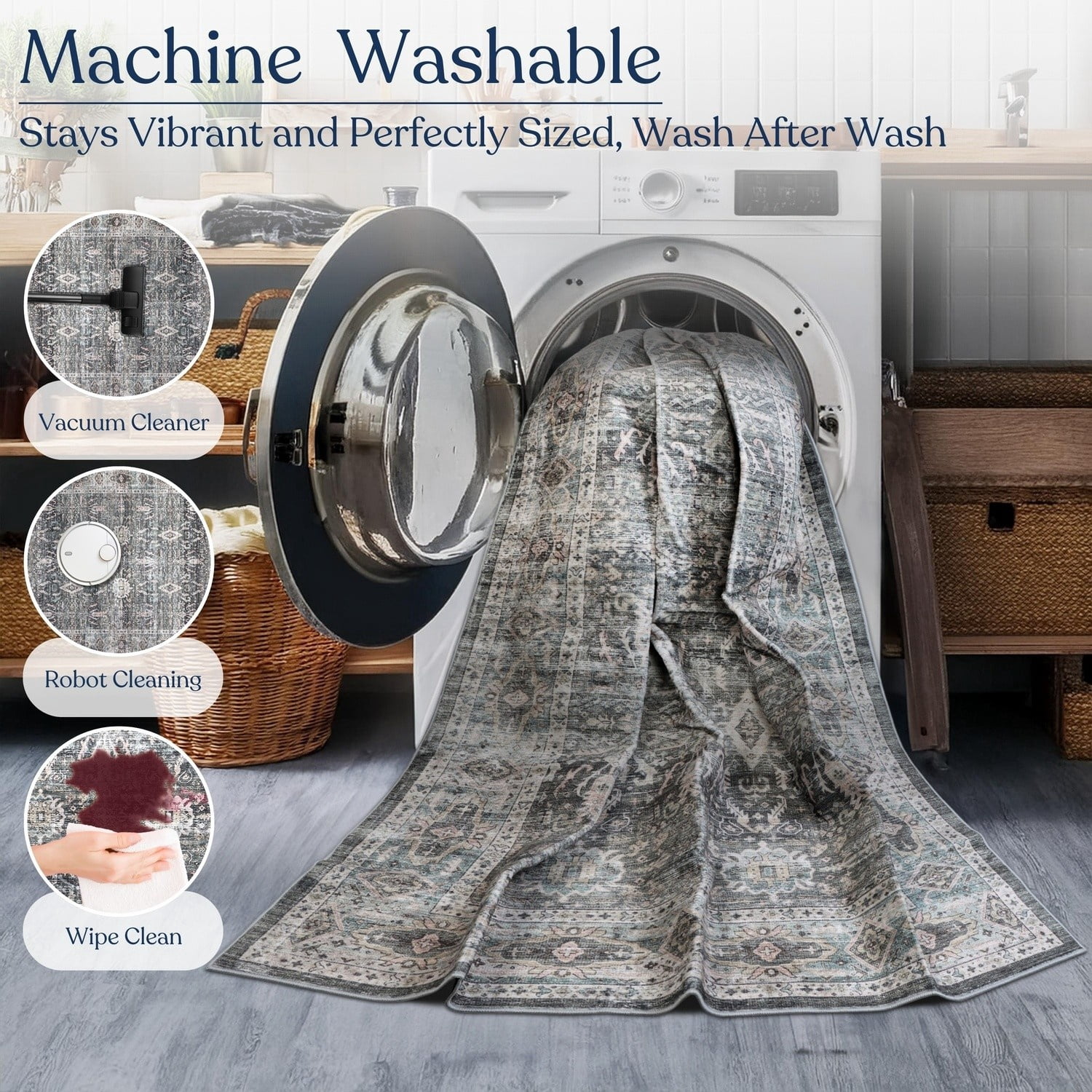 Delara 3'x5' Machine Washable Area Rug, Soft & Durable, Non-Slip, Stain Resistant, Twilight Ash, for Bedroom, Living & Dining Room