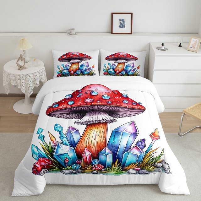 Erosebridal Ensembles de Couettes Champignon en Cristal Format Très Grand, Couettes et Duvets à Paillettes Diamant, Insert de Couette Réversible Floral Rétro, Microfibre Décor de Chambre, 3 Pcs