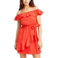 thumbnail image 1 of City Studio Womens Ruffle Off-Shoulder Dress, Orange, Large, 1 of 1