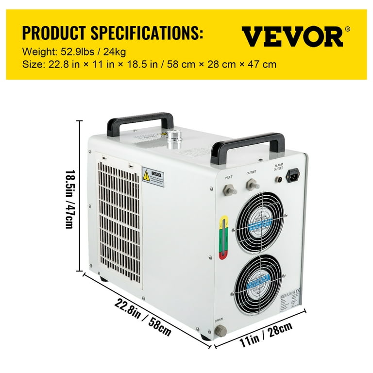 VEVOR Industrial Chiller, CW5200 Industrial Water Chiller, 1400W Cooling  Capacity, 6L Capacity Cooling Water, Precise Thermostat Recirculating  Chiller