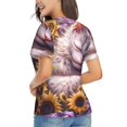 thumbnail image 3 of Xecao Warm Sunflower Sleeping Cat for Women's V-Neck T-Shirts-Elegant Half-Sleeve Tops Perfect for Summer-Medium, 3 of 5