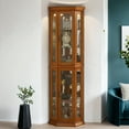 thumbnail image 6 of MDQMD Corner Cabinet with Vintage Handle for Living Room,Glass Door Wood Corner Cabinet,Curio Display Cabinet with Adjustable Shelves,Oak, 6 of 9