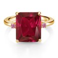 thumbnail image 2 of Gem Stone King 18K Yellow Gold Plated Silver 12X10MM Red Created Ruby and 2MM Pink Lab Grown Diamond 3 Stone Engagement Ring for Women | 5.78 Cttw | Gemstone July Birthstone | Size 8, 2 of 3