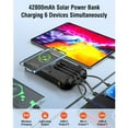 thumbnail image 2 of 42800mAh Solar Charger Power Bank with 4 Cables, 15W Fast Charging Portable Charger for Cell Phone, Wireless Charger Solar Battery Pack with Dual Flashlights, Carabiner, 2 of 8