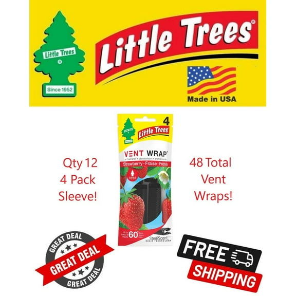 Little Trees Vent Wrap Strawberry Scent Air Freshener for Car & Home - 48 Pack!