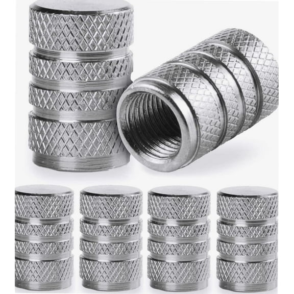 Tire Valve Stem Caps 4 Pack - Wheel Valve Stem Covers, Aluminum Alloy Car Tire Caps with Dust Airtight Seal - Universal Tire Air Cap for Bicycle, Cars, SUVs, Bike, Trucks, Motorcycle - Silver