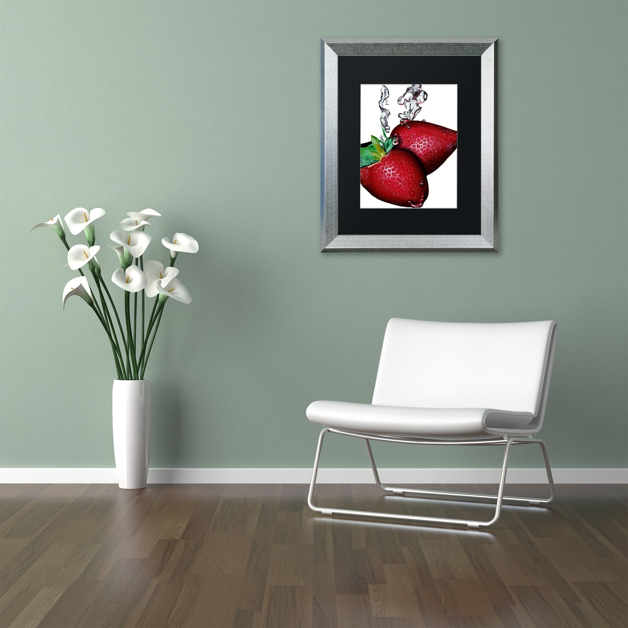 Trademark Fine Art "Strawberry Splash II" Canvas Art by Roderick Stevens Black Matte, Silver Frame