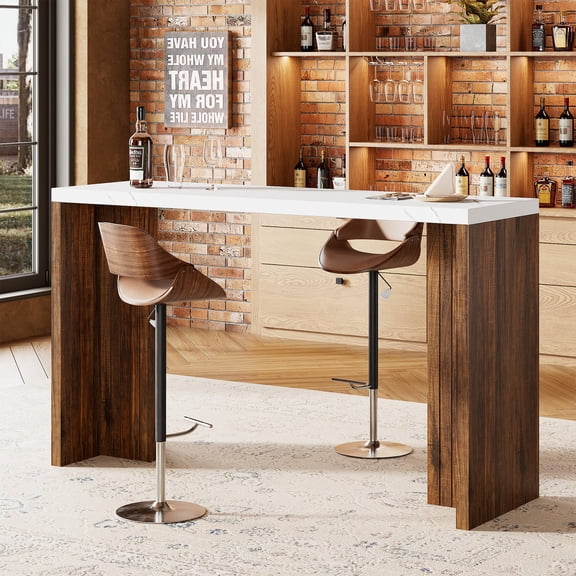 Garderth Bar Table,55" Long Counter Height Pub Table For 4-6 People,Wood Rectangular Home Bar Unit,Industrial Bar Height Table With Thickened Tabletop For Kitchen Dining Balcony Living Basement