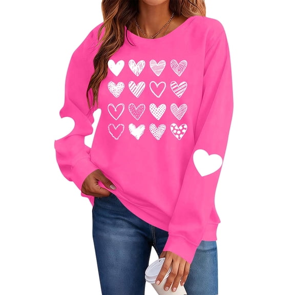 yievot Women Valentine's Day Sweatshirts Heart Graphic Crew Neck Pullover Long Sleeve Casual Shirts Tops
