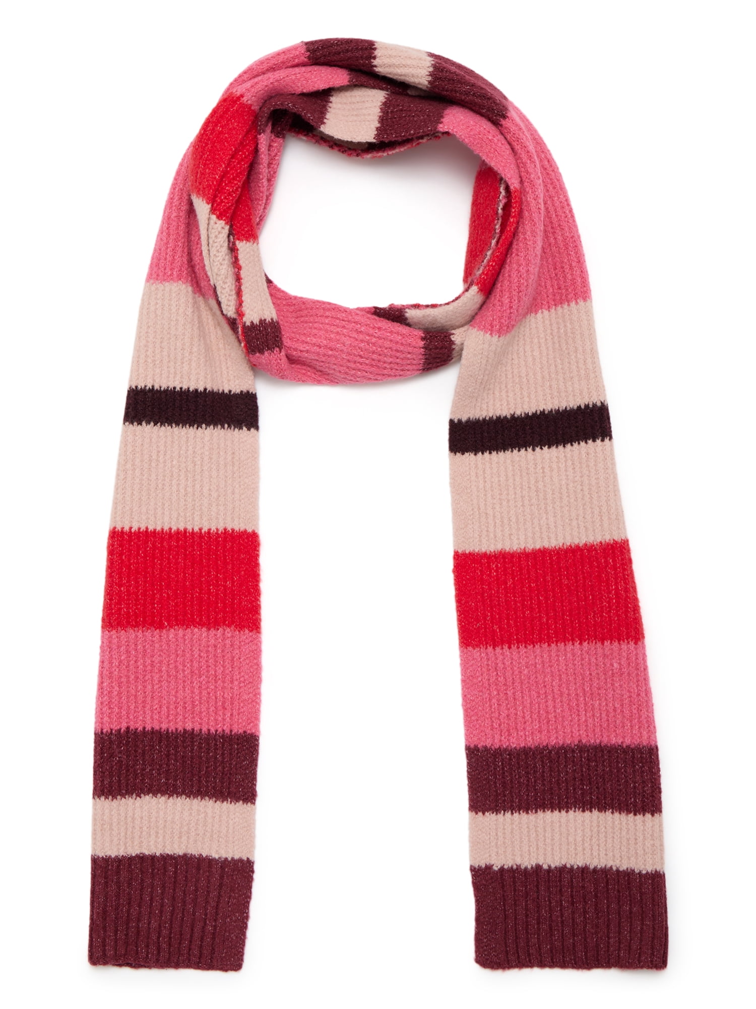 Time and Tru Women's Ribbed Crewneck Sweater and Stripe Scarf Set, 2-Piece, Sizes XS-XXXL