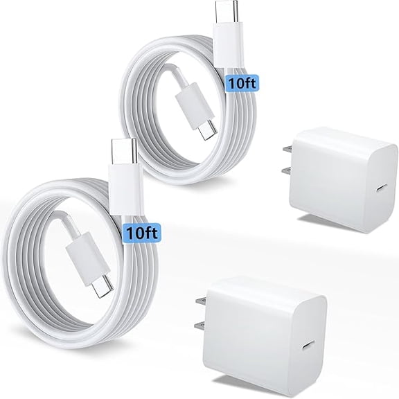 Quyaojz for USB C Charger Compatible With iPhone 15 16 17 Charger Fast Charging iPad Pro/Air/A16/10th/Mini 6 7 A17 Pro, Type C Fast Charging Block 2Pcs & 6ft 10ft C to C Cable