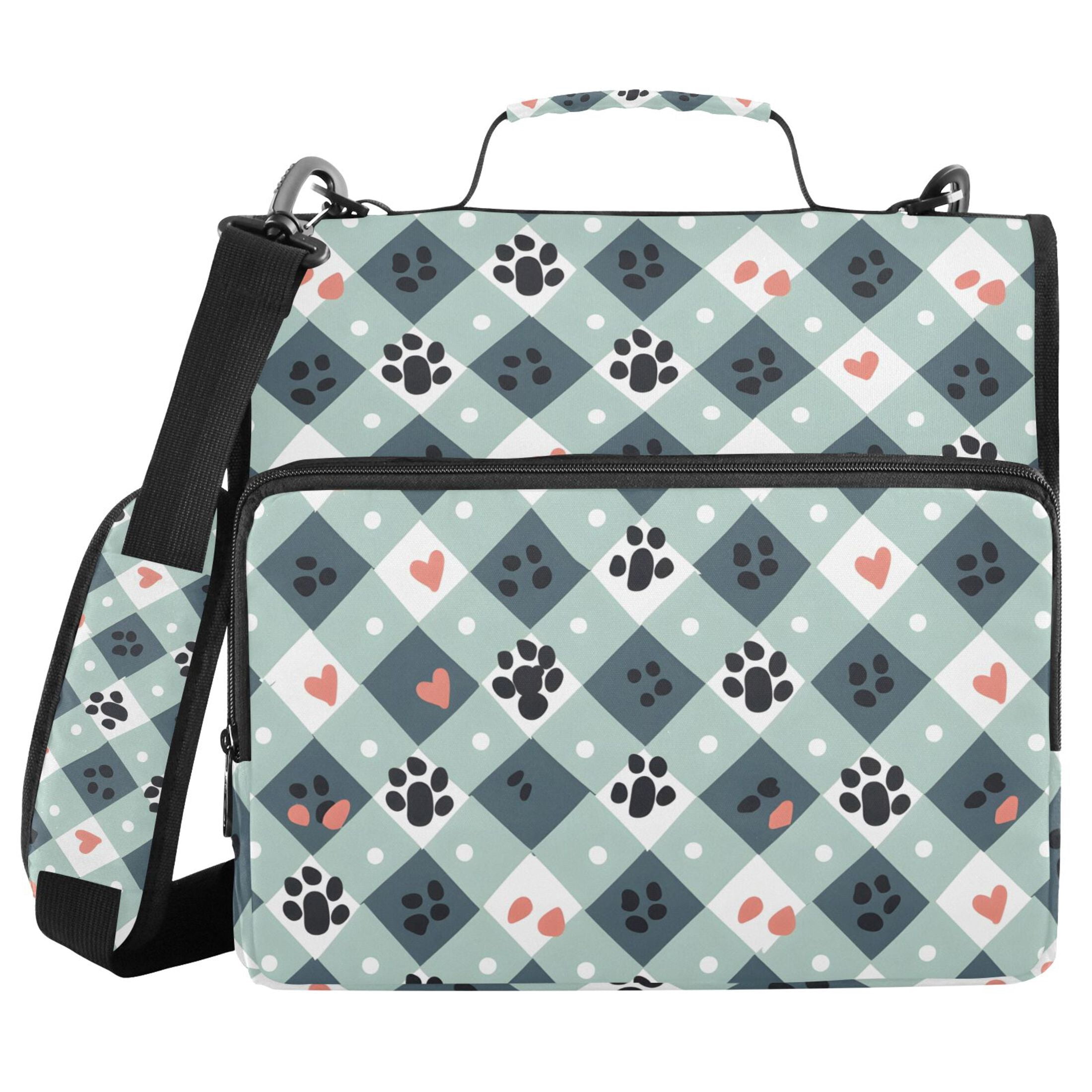 ALAZA Zipper Binder Dog Footprint Checkered 3 Ring Trapper Keeper File Folder Organizer Bag