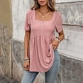 thumbnail image 7 of NinXxx Women‘s Square Neck Short Sleeve Blouse Casual Loose Fit Top Pink XL, 7 of 7