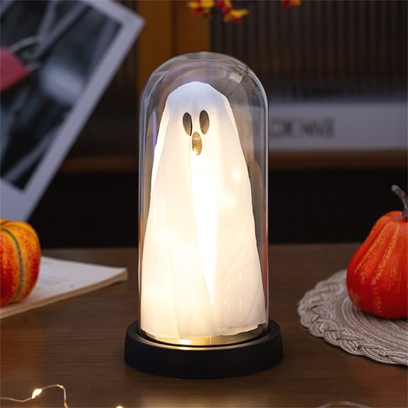 Halloween Light-Up Ghost in Glass Dome – Cute Spooky LED Ghost Decoration for Indoor Halloween Décor, Fireplace Mantel, Tabletop, Shelf, and Party Display, Haunted House & Fall Holiday Home Accents