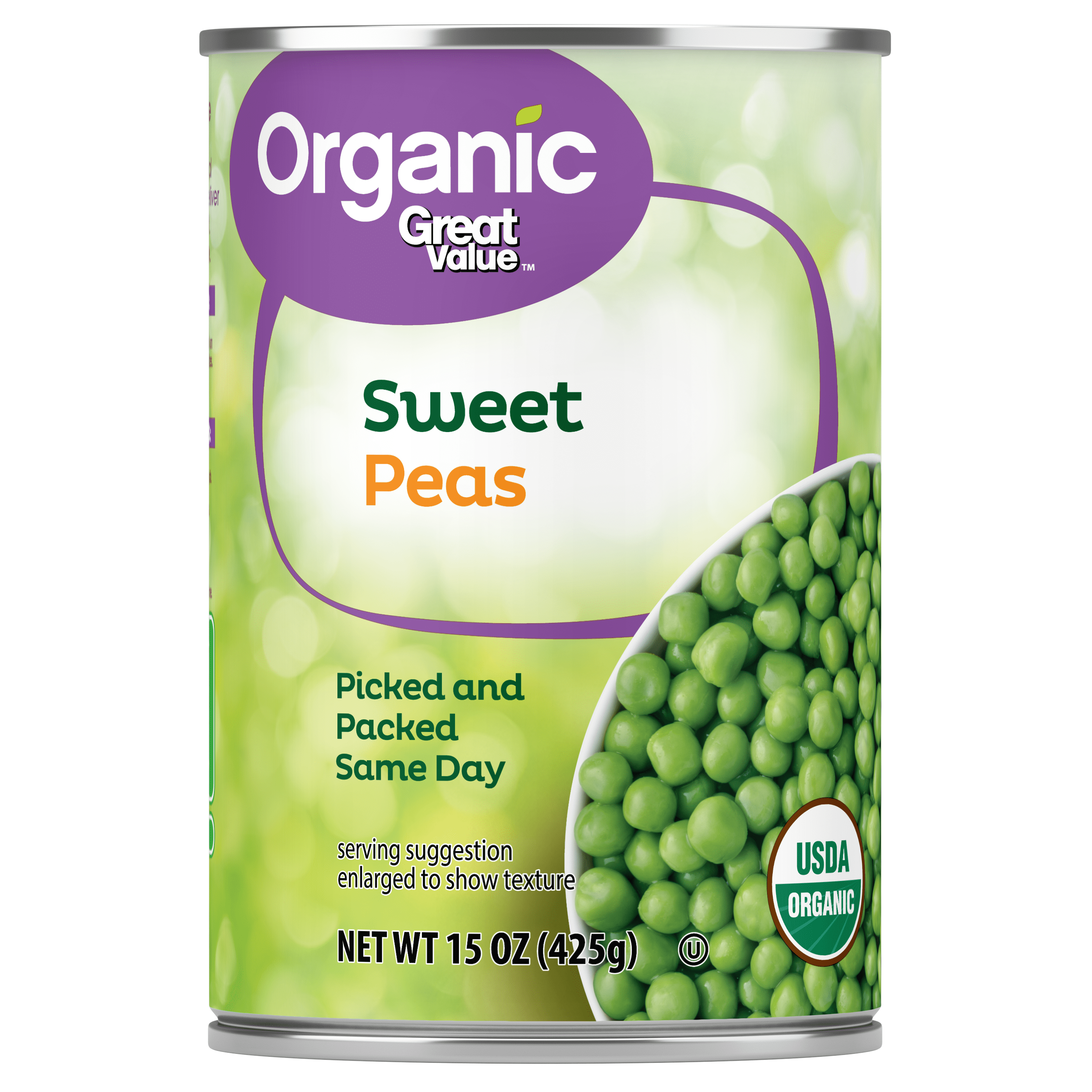 (4 pack) Great Value Organic Peas, 15 oz