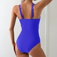 thumbnail image 4 of Bathing Suit for Women Mesh Insert V Nack Open Back Ring Detail One Piece Swimsuit Beach Vacation Swimwear (M, Blue), 4 of 5