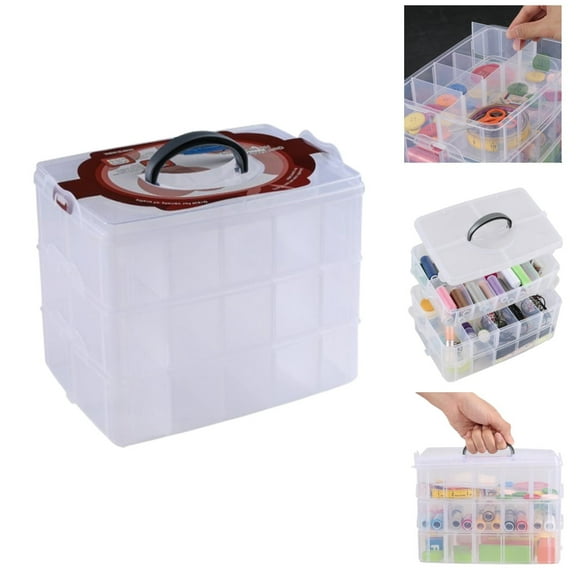 3-Tier Craft Storage Organizer, Clear Adjustable Stackable Storage Container Box with Dividers, 30 Compartments Bead Organizers with Lids(9.6"L x 6.5"W x 7"H)