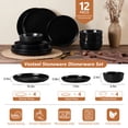 thumbnail image 2 of Vesteel Dinnerware Sets for 4, 12Pcs Premium Plates and Bowls Set, Farmhouse Handmade Stoneware Sets for Home Restaurant, Microwave & Dishwasher Safe, Matte Black, 2 of 8