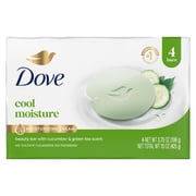 Dove Beauty Bar Soap For Refreshed Skin, Cool Moisture Cucumber & Green Tea Scent, Leaves Skin Refreshed , 3.75 oz 4 Bars