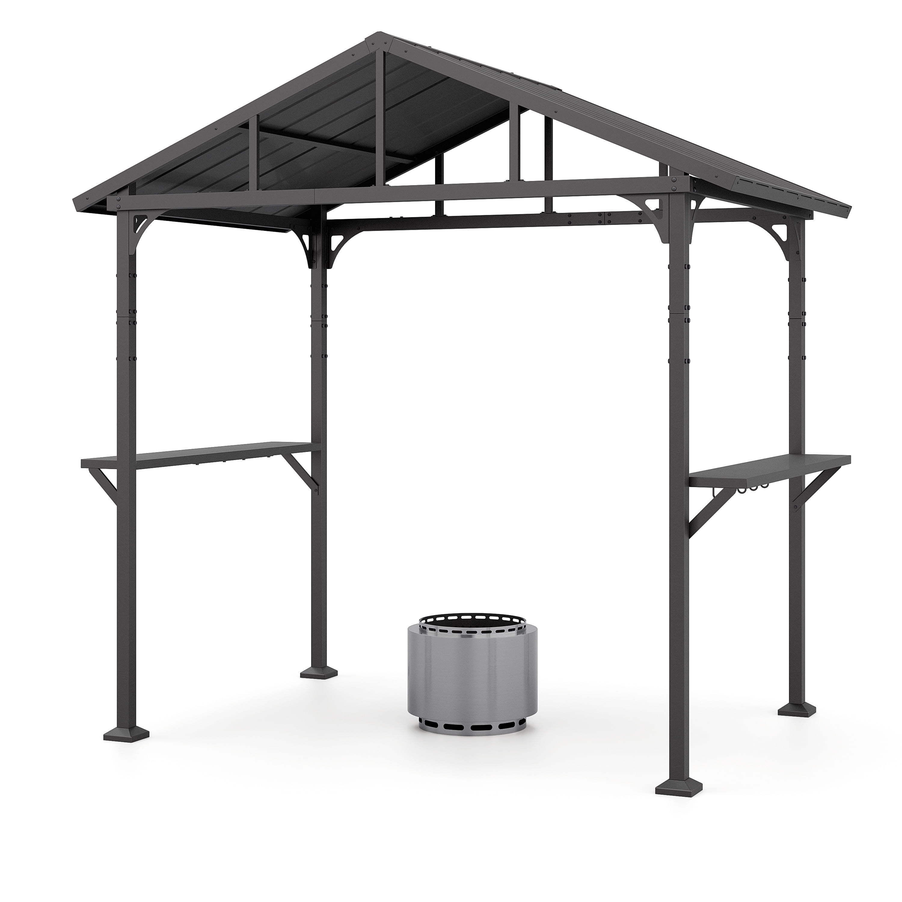 Kullavik 8x5 ft Heavy-Duty BBQ Gazebo with 19'' Smokeless Grill, All-Metal Canopy with Dual Shelves & Hooks, Outdoor Cooking Station for Patio & Backyard