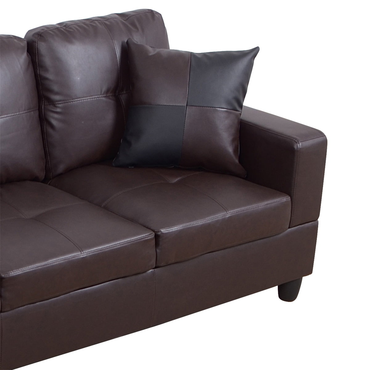 Hommoo Faux Leather L-Shaped Sectional Sofa, Modern 4-Seat Couches and Sofas Set, Living Room Furniture Sets for Home& Office, Brown(No Ottomans)