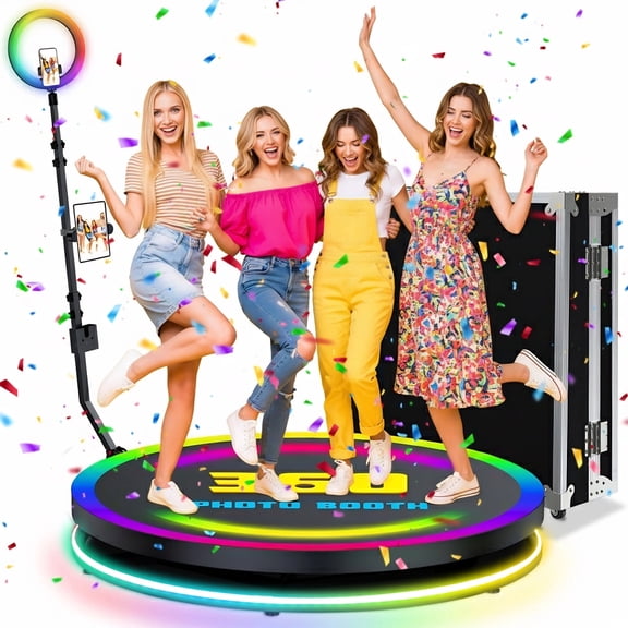 360 Photo Booth Machine with Rotating Selfie Light, 31.5" Automatic Spin Video Booth for Parties, Weddings, Birthdays, and Holidays