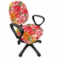 thumbnail image 1 of Flower Office Chair Slipcover, Watercolor Styled Effect Floral Theme Flowers and Leaves Pattern Art, Protective Stretch Decorative Fabric Cover, Standard Size, Red and Orange, by Ambesonne, 1 of 5