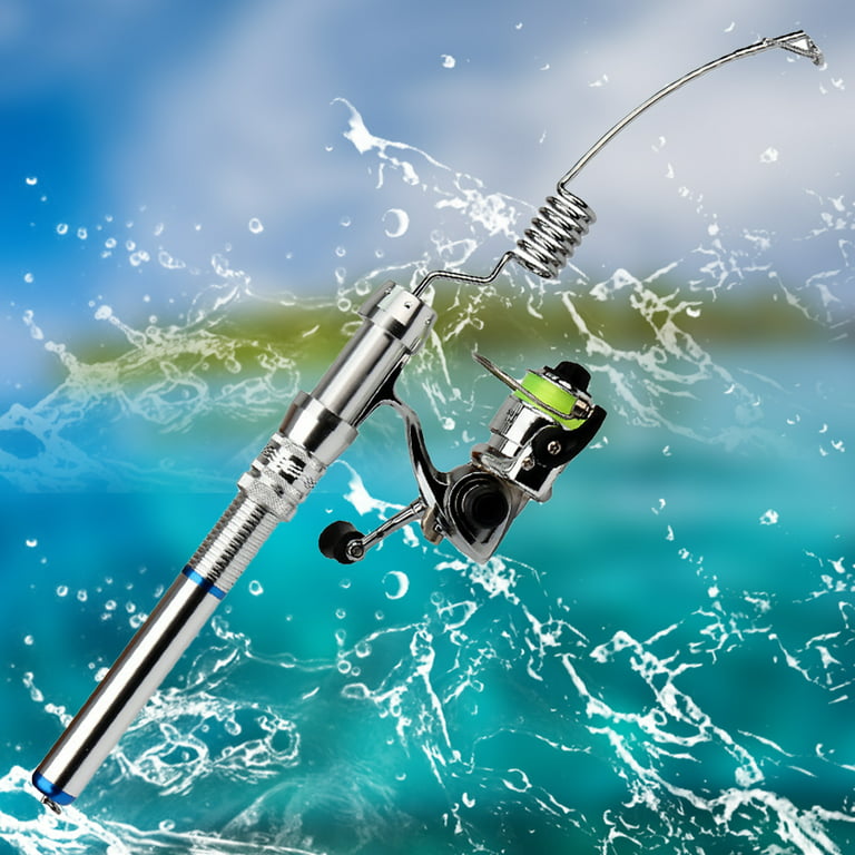Biplut Mini Stainless Steel River Lake Ice Fishing Rod Pole Spinning Wheel  Reel Kit (Silver,38cm) 