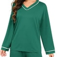 thumbnail image 7 of Womens Pajama Sets Long Sleeve Top and Pant V Neck Solid Color Two Piece Outfit Sets, 7 of 7