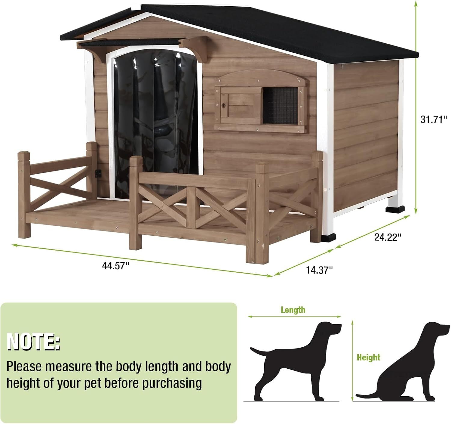 Aivituvin 44.6" L Dog House Outdoor with Anti-Chew Iron Frame, Weatherproof Dog Shelter Dog Crate for Small, Medium and Large Dogs Outside Light Brown
