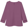 thumbnail image 4 of Adeawade T Shirts For Women Loose Fit Long Sleeve T Shirt Semi Transparent Hollow Out Round Neck Blouse Top Casual Clothes Purple L, 4 of 8