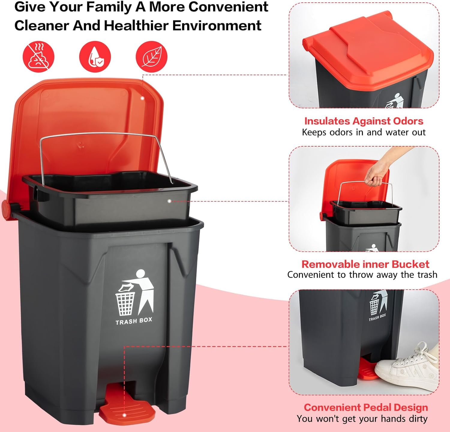 Dog Pooper Scooper Set,Dog Poop Tray and Rake Set for Large & Small Dogs Dog Pet Waste Tool 15 Litre Step Dog Poop Trash Can Outside W/Removable Inner Bucket with 20 Waste Bags