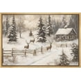 thumbnail image 2 of IDEA4WALL Framed Canvas Art Wall Decor Painting Cozy Cabin and Deer in Winter Forest Rustic Snowy Landscape Fine Art Vintage Retro Chic for Dorm Home Office - 16"x24" Natural, 2 of 5