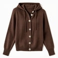 thumbnail image 3 of Luvrsol Cardigan Sweaters for Women Plus Size Hooded Lapel Collar Button Down Knit Jacket Solid Casual Sweater Coat, Coffee 2XL, 3 of 5