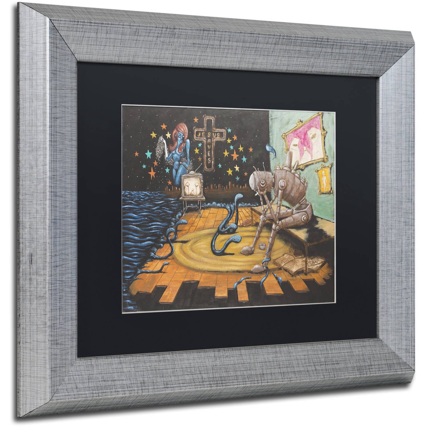 Trademark Fine Art 'Jesus Saves' Canvas Art by Craig Snodgrass, Black Matte, Silver Frame