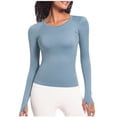 thumbnail image 2 of Sevevn Women's Casual Fashion Solid Color Sports Yoga Quick Drying Long Sleeved Top Blue S Christmas Gift, 2 of 7