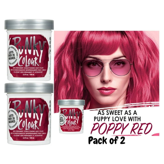 PUNKY COLOUR Semi Permanent Conditioning Color 3.5 oz - Poppy Red ( PACK OF 2 )