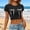 Black, variant on Womens T Shirts Crop Tops Basic Tees Casual Slim Fit Crew Neck Short Sleeve Tshirts Bow Print Blouses Breast Cancer Awareness Summer Trendy Dark Gray