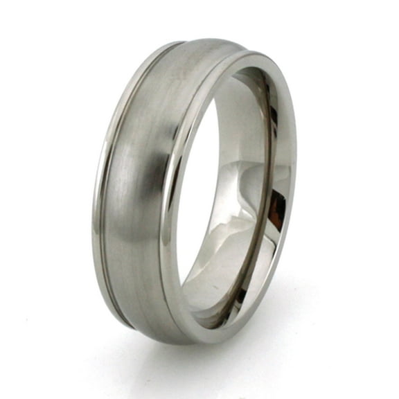 Titanium Classic Dome Style Grooved Edge Wedding Band Ring