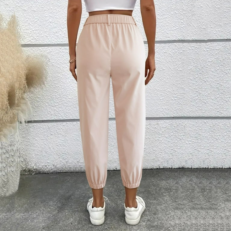 Summer Pants for Women Winter Trousers Women Mom Clothes for Draw String Dress  Pants Cropped Elastic Waist Comfy Business Casual Casual Stretch Smart Skin  Pant Beige M - Walmart.com