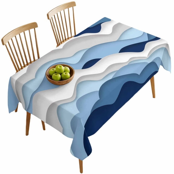 Rectangle Tablecloths, Ocean Blue Gradient Water Ripples Waterproof Table Cloths, Coastal Nautical Theme Spillproof Decorative Dining Table Covers for Kitchen,Indoor Outdoor Parties, Camping 60x120in