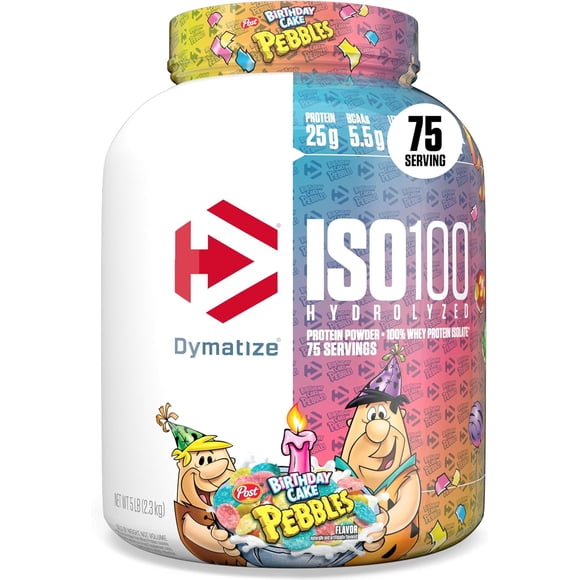 Dymatize ISO100 Hydrolyzed Protein Powder, 100% Whey Isolate Protein, 25g of Protein, 5.5g BCAAs, Gluten Free, Fast Absorbing, Easy Digesting, Birthday Cake, 5 Pound