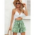 thumbnail image 6 of Chiclily Women's Wide Leg Shorts High Waist Adjustable Belted Loose Summer Lounge Shorts with Pockets, US Size Small, Green White Flower, 6 of 7