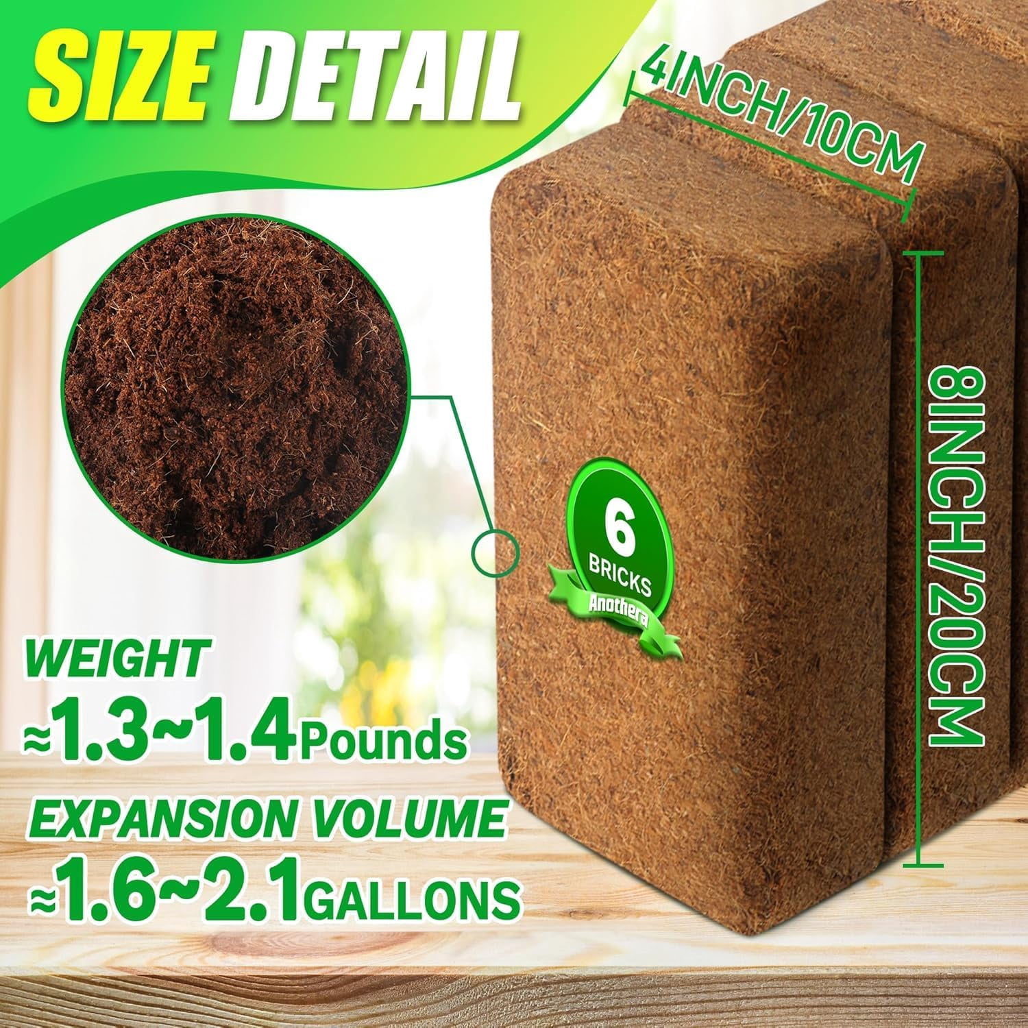 Coco Coir Brick for Plants, 3 Packs 100% Natural Organic Compressed Coconut Coir Fiber with Low EC & PH Balance, High Nutrition Coconut Soil Coco Fiber for Planting, Herbs