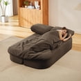 thumbnail image 5 of Tmsan 74.8" Convertible Sofa Bed,Corduroy Floor Sofas with Comfy Blanket and 2 Soft Pillows, 2-in-1 Fabric Loveseat Couch with Deep Seat, Curved Sleeper Couches for Living Room,Bedroom,Brown, 5 of 7