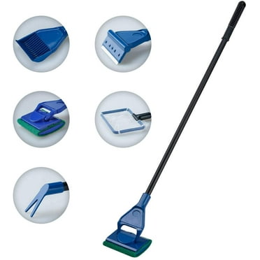 Lychee 5 in 1 Fish Tank Cleaner Aquarium Cleaning Set Fish Net Siphon Gravel Cleaner Algae Scrubber Scraper Glass Cleaner Tool Kit Blue and Black