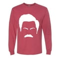 thumbnail image 2 of Wild Bobby, White Parks and Rec Fans Ron Swanson Mustache Face Silhouette, Pop Culture, Men Long Sleeve Shirt, Vintage Heather Red, Small, 2 of 4