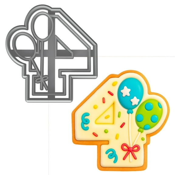 Number 4 with Balloons Cookie Cutter 4x3.76" for Baking & Fondant Clay Gifts
