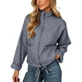 thumbnail image 2 of Women's Zip Front Quilted Jacket Ribbed Collar Cropped Drawstring Hem Casual Winter Jacket, 2 of 8